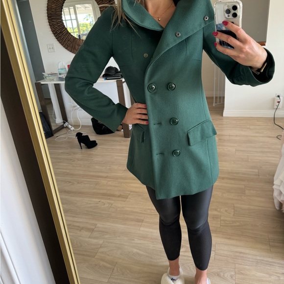 BENETON 100% Wool double breasted green coat made in Italy, size IT40, S - Picture 2 of 6